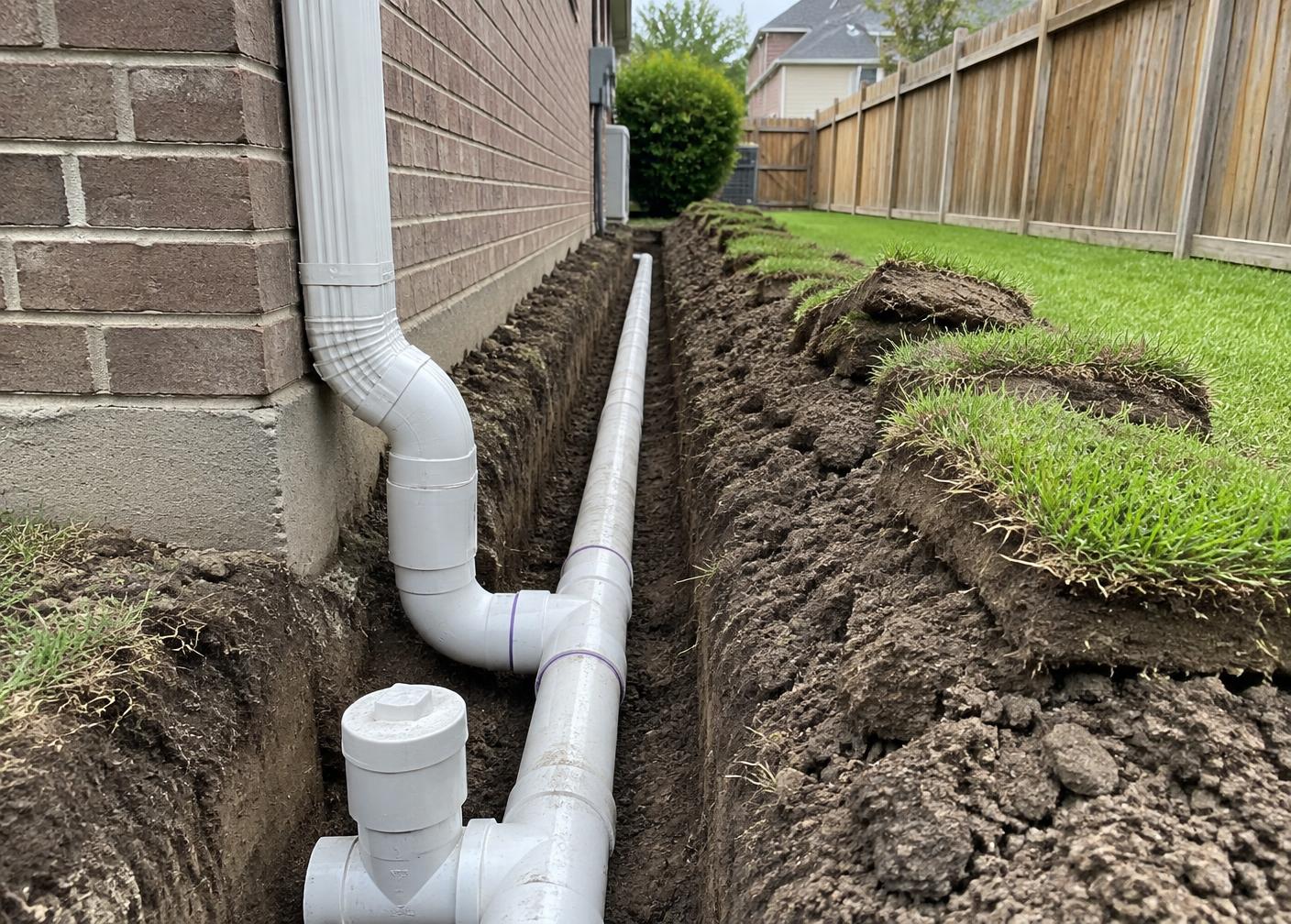 Representative buried downspout line with solid pipe and cleanout